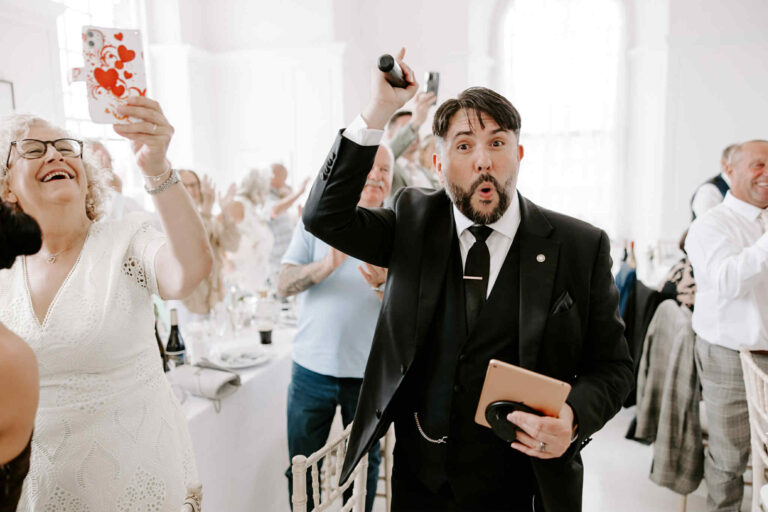 wedding host having fun